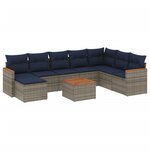 vidaXL Salon de jardin 9 Pièces avec coussins gris résine tressée
