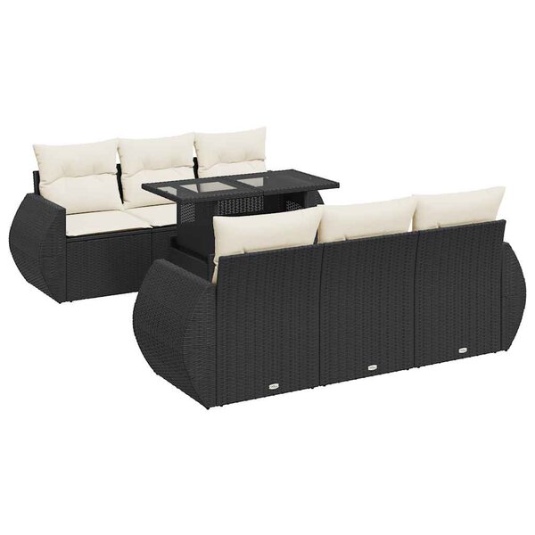 vidaXL Salon de jardin 7 Pièces avec coussins noir résine tressée