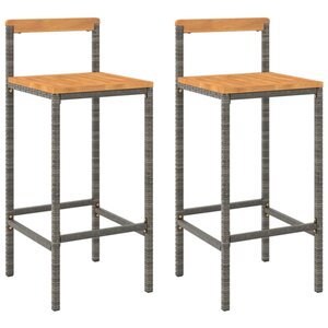 vidaXL Tabourets de bar lot de 2 gris résine tressée et bois d'acacia