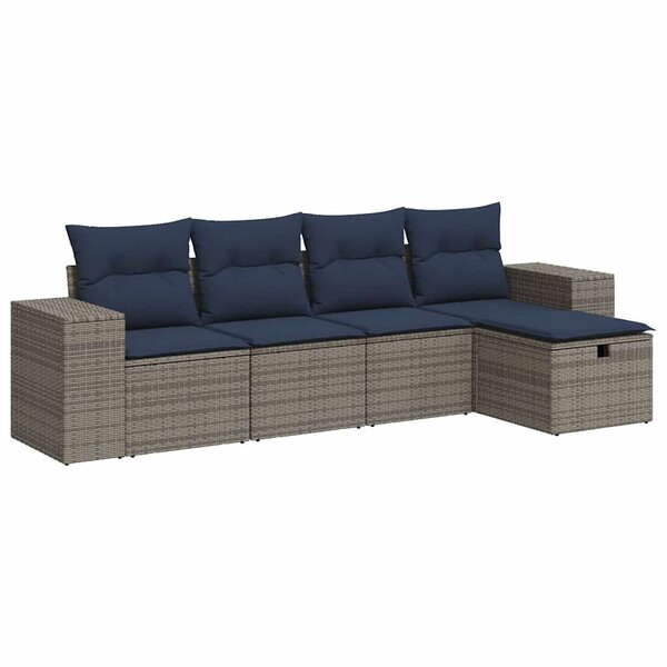 vidaXL Salon de jardin 5 Pièces avec coussins gris résine tressée