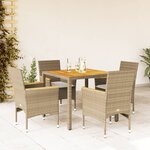 vidaXL Ensemble à manger de jardin et coussins 5Pièces beige rotin acacia
