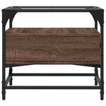 vidaXL Table basse et dessus en verre chêne marron 50x50x45 cm acier