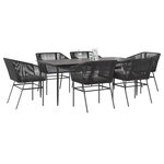 vidaXL Ensemble à manger de jardin coussins 7Pièces noir poly rotin verre