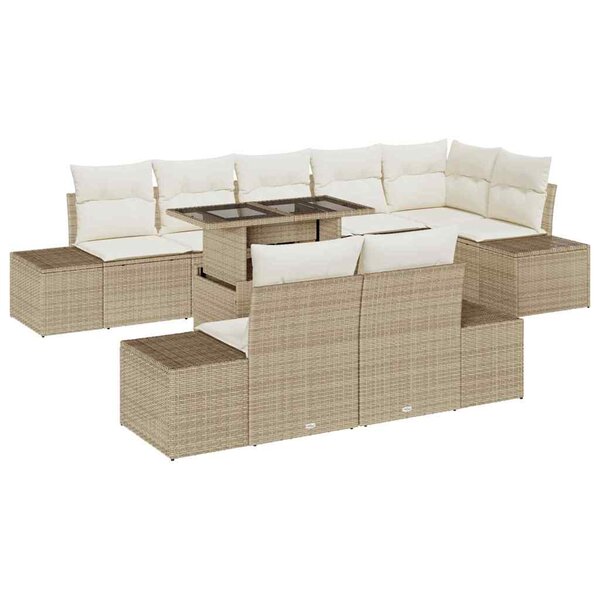 vidaXL Ensemble de canapé de jardin 9 Pièces Beige Poly rotin