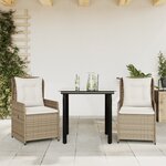 vidaXL Ensemble à manger de jardin et coussins 3 Pièces Beige poly rotin