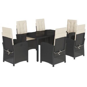 vidaXL Ensemble à manger de jardin coussins 7Pièces Noir Résine tressée