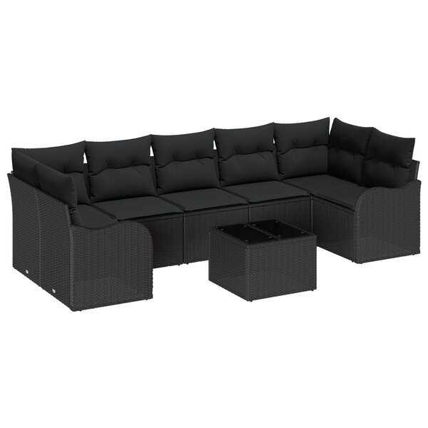 vidaXL Set de salon de jardin 8 pièces avec des coussins en poly rotin noir