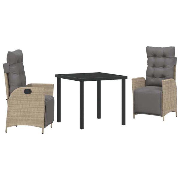 vidaXL Ensemble de salle à manger pour jardin 3 Pièces Beige Poly rotin