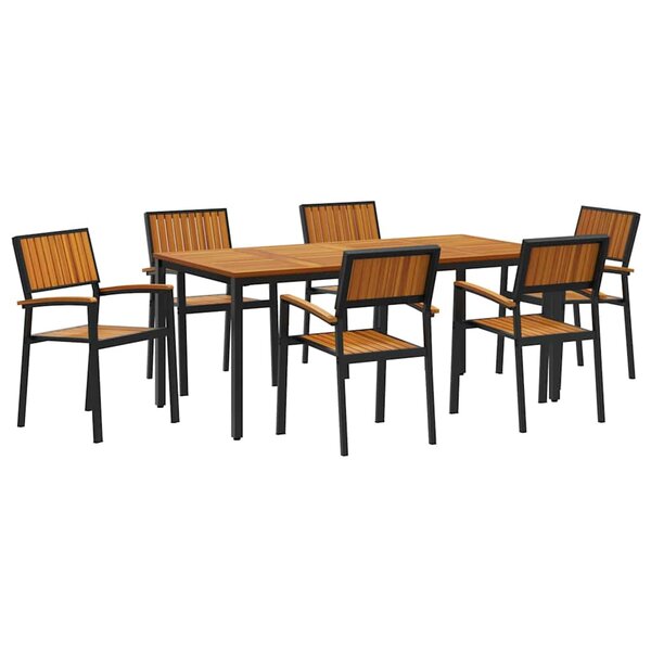 vidaXL Ensemble de salle à manger pour jardin 7 Pièces Noir et marron