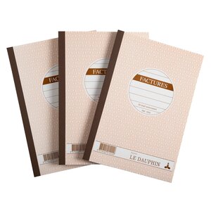Lot De 3 Manifolds Factures - Papier Autocopiant - Duplicata (1 Original Et 1 Copie) - 50 Feuilles - Format 21 X 14 8 Cm - Couverture Vernie - Avoine - X 18 - Le Dauphin