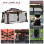Tonnelle barnum pavillon de jardin style colonial double toit toile moustiquaires et toiles amovibles 3 9L x 2 9l x 2 8H m chocolat