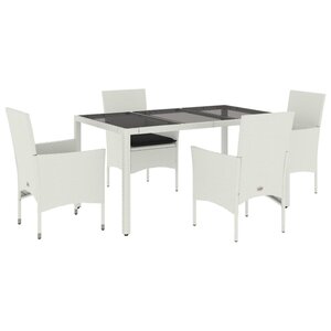 vidaXL Ensemble à manger de jardin et coussins 5 Pièces blanc rotin verre