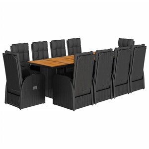 vidaXL Ensemble à manger de jardin 11 Pièces coussins noir résine tressée