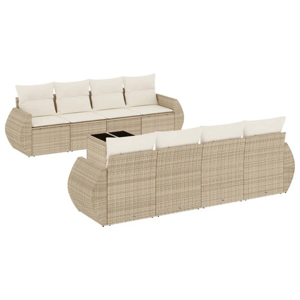 vidaXL Salon de jardin avec coussins 9 Pièces beige résine tressée
