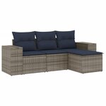 vidaXL Salon de jardin 4 Pièces avec coussins gris résine tressée