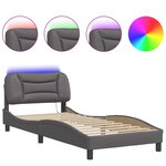 vidaXL Cadre de lit avec lumières LED gris 90x190 cm similicuir