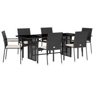 vidaXL Ensemble à manger de jardin coussins 7Pièces Noir Résine tressée
