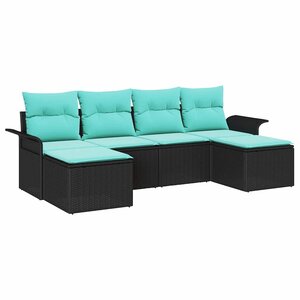 vidaXL Ensemble de canapé de jardin avec coussin 6 Pièces Noir Poly rotin