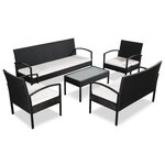 vidaXL Salon de jardin 5 Pièces avec coussins Résine tressée Noir