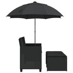 vidaXL Canapé de jardin 2 places avec parasol et tabourets noir rotin