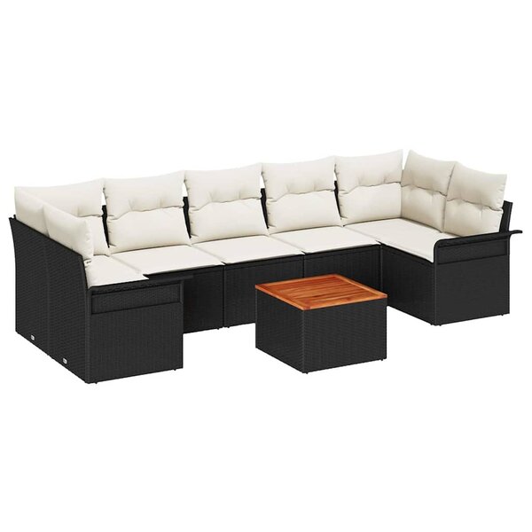 vidaXL Ensemble de canapé de jardin 8 Pièces Noir et Crème polyrotin