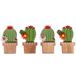 4 autocollants en bois Cactus 6 1 cm