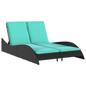 vidaXL Chaise longue avec coussins Noir 114x205x73 cm Résine tressée
