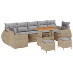 Ensemble de Canapés de Jardin 10 Pièces avec Coussins Beige Poly Osier