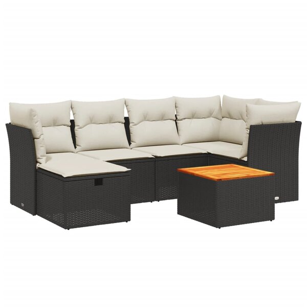 vidaXL Salon de jardin 7 Pièces avec coussins noir résine tressée