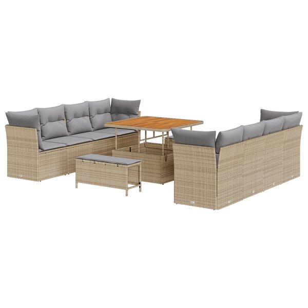 Ensemble de Canapés de Jardin vidaXL 11 Pièces Avec Coussins Beige Rotin Poly Acacia