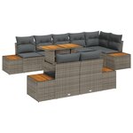 vidaXL Ensemble de salle à manger de jardin 9 pièces avec coussins gris en poly rotin et acacia