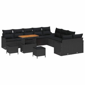 vidaXL Ensemble de canapé de jardin avec coussin 13 Pièces Noir