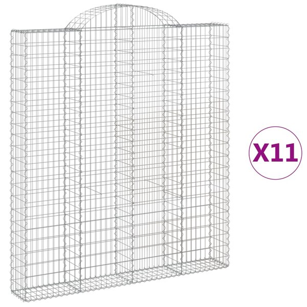 vidaXL Paniers à gabions arqués 11 Pièces 200x30x220/240 cm fer galvanisé