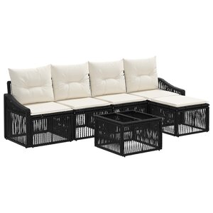 vidaXL Ensemble de canapé de jardin 6 Pièces Noir polyrotin