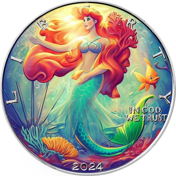 Pièce de monnaie en Argent 1 Dollar g 31.1 (1 oz) Millésime 2024 Liberty Tales LITTLE MERMAID