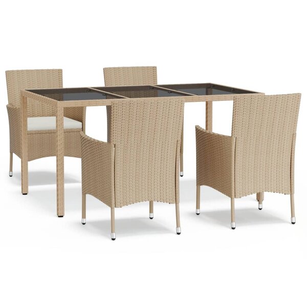 vidaXL Ensemble à manger de jardin avec coussins 5Pièces Beige poly rotin