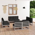 vidaXL Salon de jardin 8 Pièces avec coussins Bois de pin massif