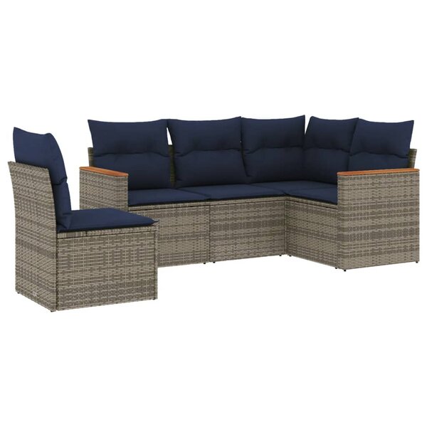 vidaXL Salon de jardin 5 Pièces avec coussins gris résine tressée