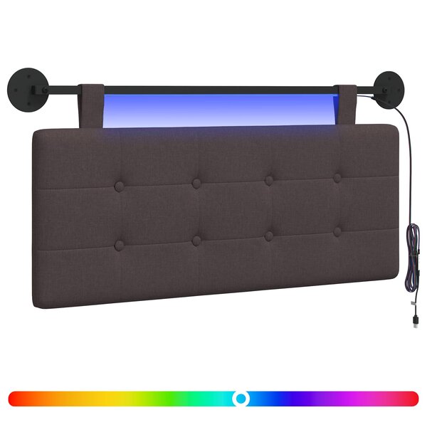 vidaXL Tête de lit suspendue Avec lumière LED Marron foncé Tissu