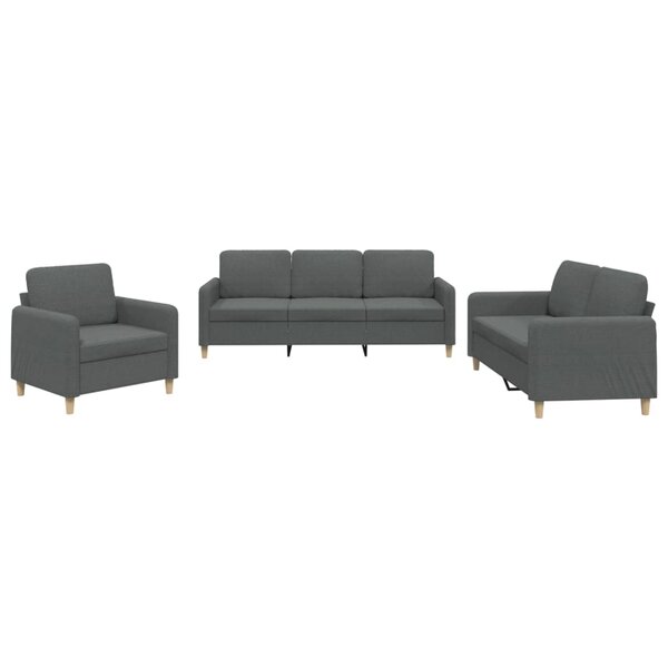 vidaXL Ensemble de canapés 3 Pièces avec coussins Gris foncé Tissu
