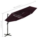 vidaXL Parasol à 4 niveaux avec mât en aluminium Bordeaux 3x3 m