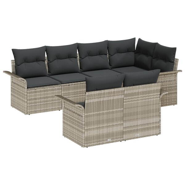 vidaXL Ensemble de salon de jardin 7 pièces avec coussins - Poly Rattan Gris clair