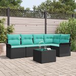 vidaXL Ensemble de canapé de jardin avec coussin 6 Pièces Noir polyrotin