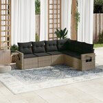 vidaXL Salon de jardin 6 Pièces avec coussins gris résine tressée