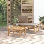vidaXL Salon de jardin 3 Pièces avec coussins taupe bambou