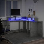 vidaXL Bureau et lumières LED gris béton 152x152x91cm bois ingénierie
