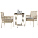 vidaXL Ensemble bistro de jardin 3 Pièces Beige Poly rotin