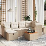 vidaXL Salon de jardin avec coussins 7 Pièces beige résine tressée