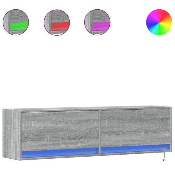 vidaXL Meuble TV mural avec lumières LED sonoma gris 140x31x38 cm