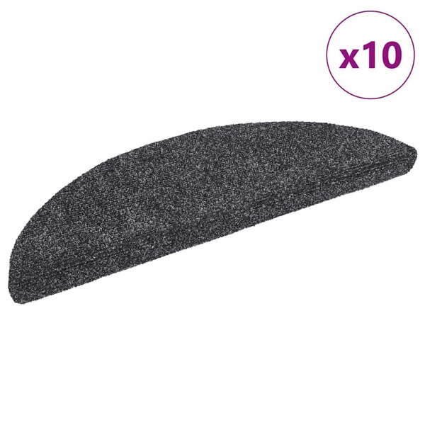 vidaXL Tapis d'escalier autocollants 10 pièces 56 x 17 x 3 cm Gris foncé Demi-rond